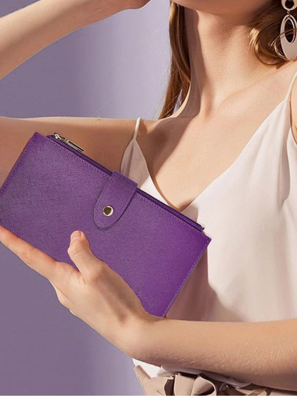 NWOT Vegan Purple Double Zipper Large Wallet